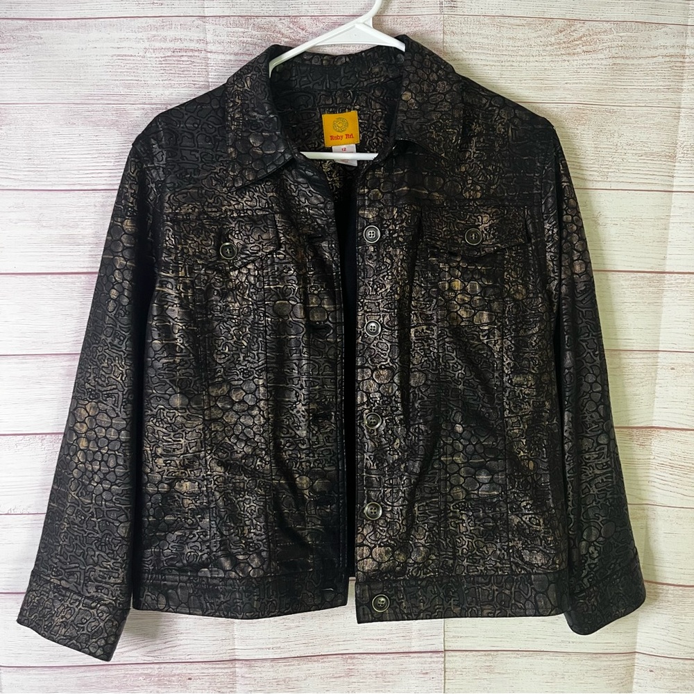 Ruby Rd. Black Bronze Metallic Button Jacket Size… - image 1